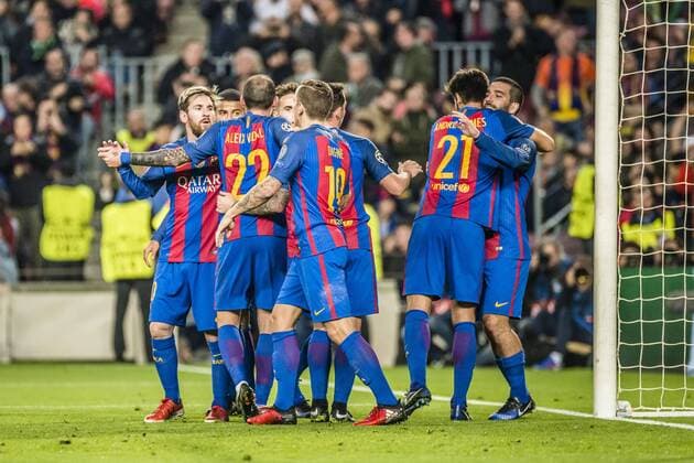 December 6, 2016 - Barcelona, Catalonia, Spain - FC Barcelona Barca midfielder ARDA celebrates one of his three goals with teammates during the Champions League match against Borussia MoÂ¶nchengladbach at the Camp Nou stadium in Barcelona FC Barcelona 4:0 Gladbach - Champions League - ZUMAo105 20161206_zap_o105_065