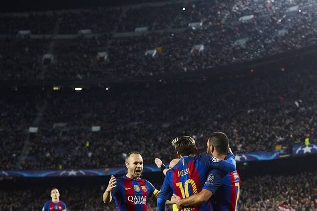 06.12.2016, xslx, Fussball UEFA Champions League, FC Barcelona Barca - Borussia Moenchengladbach, emspor, v.l. Lionel Messi (FC Barcelona) Jubelt nach dem Tor zum 1-0 Barcelona