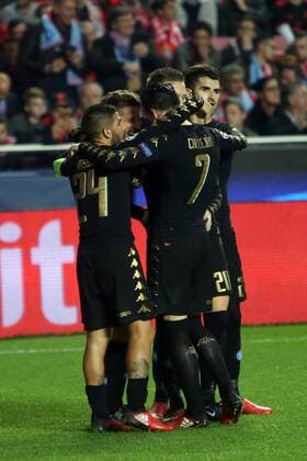 December 6, 2016 - Lisbon, Portugal - Napoli s forward Dries Mertens celebrates with teammates after scoring during the UEFA Champions League Group B football match SL Benfica vs Napoli at the Luz stadium in Lisbon, Portugal on December 6, 2016. Photo: UEFA Champions League Group B football match SL Benfica vs Napoli - ZUMAf123 20161206_zap_f123_004