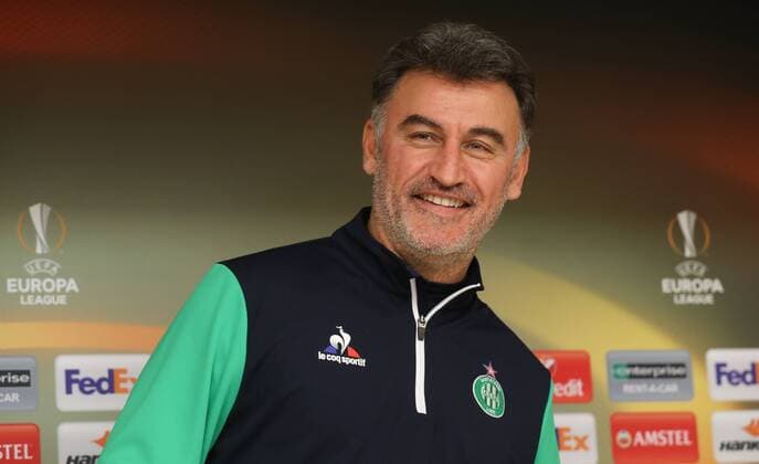 Saint-Etienne s head coach French Christophe Galtier pictured during a press conference PK Pressekonferenz of French soccer team AS Saint-Etienne in Brussels, Wednesday 07 December 2016. Tomorrow Anderlecht is playing the sixth and last game in the group stage (group C) of the UEFA Europa League competition against French club AS Saint-Etienne. Anderlecht is leader of the group and already qualified for the next stage. VIRGINIExLEFOUR  x04992640x