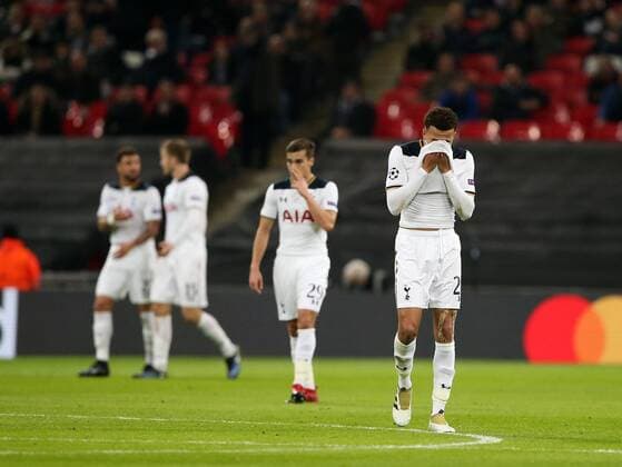 Tottenham s Dele Alli looks on dejected after CSKA Moscow s opening goal during the Champions League group match at Wembley Stadium, London. Picture date December 7th, 2016 Pic David Klein Sportimage EDITORIAL USE ONLY. No use with unauthorised audio, video, data, fixture lists, club league logos or live services. Online in-match use limited to 120 images, no video emulation. No use in betting, games or single club league player publications.