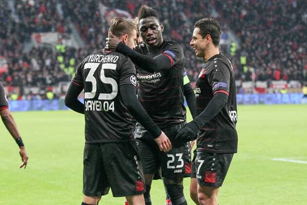 Torjubel ueber das Tor zum 1:0 durch Vladen Yurchenko ( 35, Bayer 04 Leverkusen) mit Danny da Costa ( 23, Bayer 04 Leverkusen), Stefan Kiessling ( 11, Bayer 04 Leverkusen) und Javier Chicharito Hernandez ( 7, Bayer 04 Leverkusen), Bayer 04 Leverkusen vs AS Monaco, Fussball, UEFA Champions League, 07.12.2016, Leverkusen Copyright: xDeutzmann Eibner-Pressefotox EP_CDN