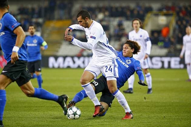 Fußball, CL, FC Brügge - FC Kopenhagen Youssef Toutouh of FC Kobenhavn and Felipe Gedoz De Conceicao midfielder of Club Brugge FOOTBALL : FC Brügge vs FC Kopenhagen - Champions League - 07 12 2016 PhotoNews Panoramic  665586699