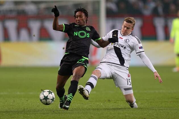 Fußball, CL, Legia Warschau - Sporting Lissabon 07.12.2016 WARSZAWA, FOOTBALL, UEFA CHAMPIONS LEAGUE - LEGIA WARSZAWA - SPORTING LISBON: GELSON MARTINS, MICHAL KOPCZYNSKI  20161207CSLG0023