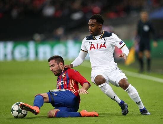 Fußball, CL, Tottenham Hotspur - ZSKA Moskau Tottenham s Danny Rose tussles with CSKA Moscow s Zoran Tosic during the Champions League group match at Wembley Stadium, London. Picture date December 7th, 2016 DavidKlein Sportimage EDITORIAL USE ONLY. No use with unauthorised audio, video, data, fixture lists, club league logos or live services. Online in-match use limited to 120 images, no video emulation. No use in betting, games or single club league player publications.