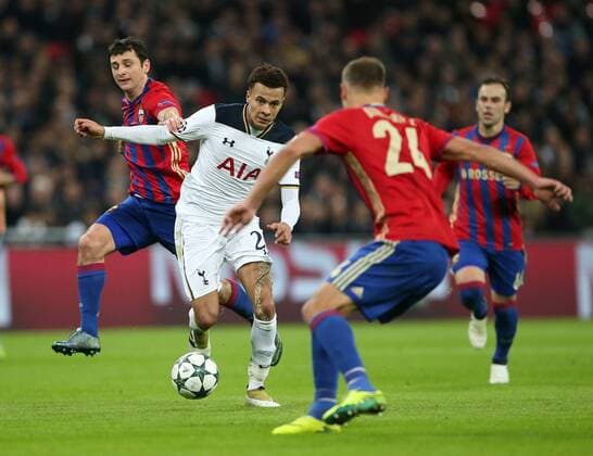 Fußball, CL, Tottenham Hotspur - ZSKA Moskau Tottenham s Dele Alli goes past CSKA Moscow s Alan Dzagoev during the Champions League group match at Wembley Stadium, London. Picture date December 7th, 2016 DavidKlein Sportimage EDITORIAL USE ONLY. No use with unauthorised audio, video, data, fixture lists, club league logos or live services. Online in-match use limited to 120 images, no video emulation. No use in betting, games or single club league player publications.