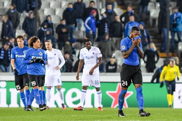 Club s Stefano Denswil shows defeat after the sixth and last game of the group stage of the Europa League competition between Belgian soccer team Club Brugge and Dannish club FC Kopenhagen, in the group G, Wednesday 07 December 2016, in Brugge. LUCxCLAESSEN  x04993213x
