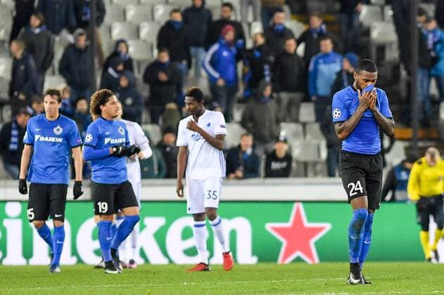Club s Stefano Denswil shows defeat after the sixth and last game of the group stage of the Europa League competition between Belgian soccer team Club Brugge and Dannish club FC Kopenhagen, in the group G, Wednesday 07 December 2016, in Brugge. LUCxCLAESSEN  x04993214x