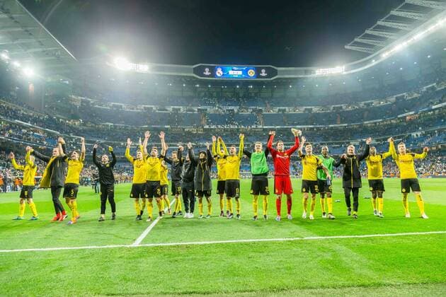 Madrid, Spain 07.12.2016, UEFA Champions League - 2016 17 Season, Group F - Matchday 6, Real Madrid - BV Borussia Dortmund, schlussjubel Dortmund ( DeFodi048