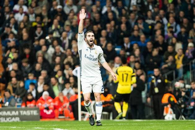 Real Madrid s Daniel Carvajal during Champions League match between Real Madrid and Borussia Dortmund at Santiago Bernabeu Stadium in Madrid , Spain. December 07, 2016.  (20161207034)