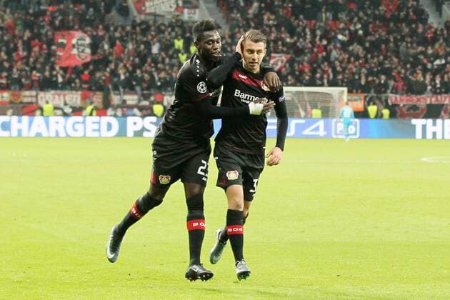 Torjubel ueber das Tor zum 1:0 durch Vladen Yurchenko ( 35, Bayer 04 Leverkusen) mit Danny da Costa ( 23, Bayer 04 Leverkusen), Bayer 04 Leverkusen vs AS Monaco, Fussball, UEFA Champions League, 07.12.2016, Leverkusen Copyright: xDeutzmann Eibner-Pressefotox EP_CDN