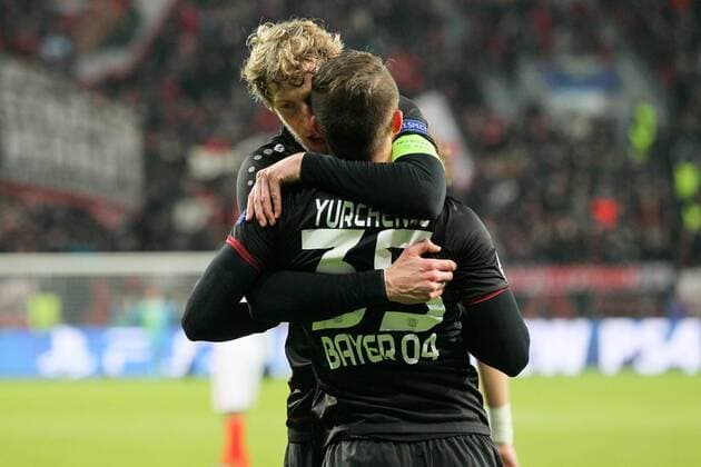 Torjubel ueber das Tor zum 1:0 durch Vladen Yurchenko ( 35, Bayer 04 Leverkusen) mit Stefan Kiessling ( 11, Bayer 04 Leverkusen), Bayer 04 Leverkusen vs AS Monaco, Fussball, UEFA Champions League, 07.12.2016, Leverkusen Copyright: xDeutzmann Eibner-Pressefotox EP_CDN