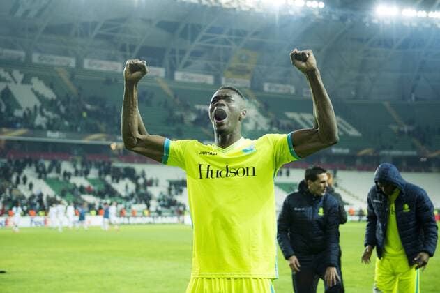 Gent s Kalifa Coulibaly celebrates after scoring during the sixth and last game of the group stage of the Europa League competition in the group H, between Belgian first league soccer team KAA Gent and Turkish soccer club Konyaspor in Konya, Turkey, Thursday 08 December 2016. JASPERxJACOBS  x04993808x