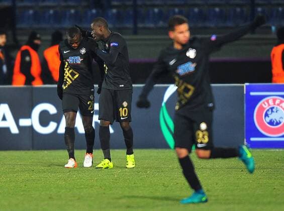 Osmanlispor s Dzon Delarge celebrates his goal with his teammates during a UEFA European League, group L soccer match, between Osmanlispor and Zurich at Osmanli Stadyumu in Ankara, 12th of December, 2016. (  Copyright: HikmetxSaatci 15577851