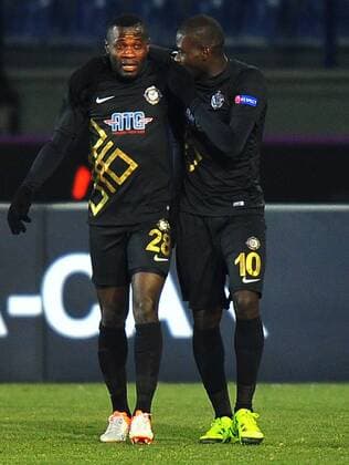 Osmanlispor s Dzon Delarge celebrates his goal with his teammates during a UEFA European League, group L soccer match, between Osmanlispor and Zurich at Osmanli Stadyumu in Ankara, 12th of December, 2016. (  Copyright: HikmetxSaatci 15577852