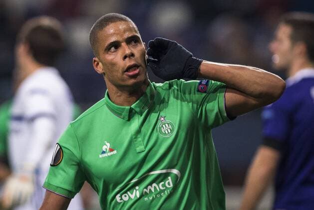 Saint-Etienne s Kevin Monnet-Paquet celebrates after scoring during the sixth and last game in the group stage (group C) of the UEFA Europa League competition between Belgian soccer club RSC Anderlecht and French club AS Saint-Etienne, in Brussels, Thursday 08 December 2016. Anderlecht is already qualified for the next stage. LAURIExDIEFFEMBACQ  x04994041x