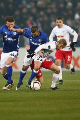 SOCCER - UEFA EL, RBS vs Schalke SALZBURG,AUSTRIA,08.DEC.16 - SOCCER - UEFA Europa League, group stage, Red Bull Salzburg vs FC Schalke 04. Image shows Donis Avdijaj (Schalke) and Konrad Laimer (RBS). GEPAxpictures xFelixxRoittner