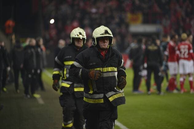 Illustration picture shows firefighters at the sixth and last game of the group stage (group G) of the Europa League competition between Belgian soccer team Standard de Liege and Dutch club Ajax Amsterdam in Liege, Thursday 08 December 2016. NICOLASxLAMBERT  x04994162x