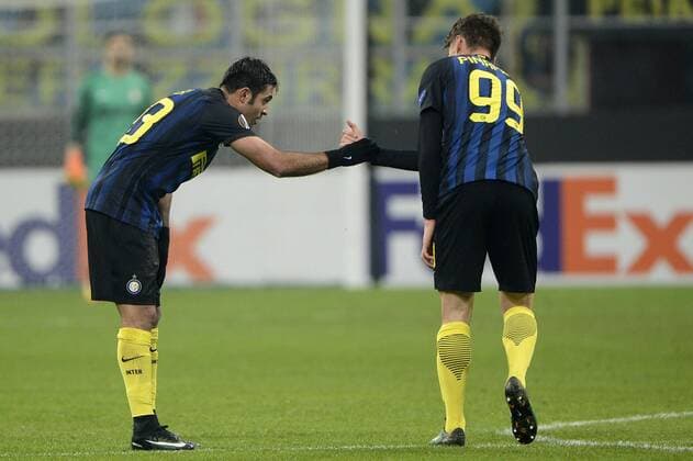 Jubel Tor Eder Inter 1-0. Celebration goal con Andrea Pinamonti Europa League 2016 2017 Inter Mailand - Sparta Prag giuseppexceleste