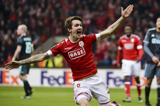 Standard s Benito Raman celebrates after scoring during the sixth and last game of the group stage (group G) of the Europa League competition between Belgian soccer team Standard de Liege and Dutch club Ajax Amsterdam in Liege, Thursday 08 December 2016. NICOLASxLAMBERT  x04994310x