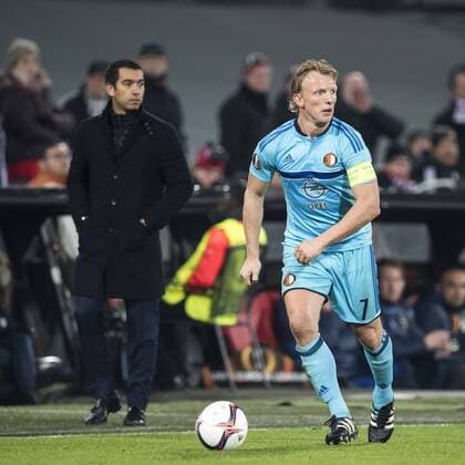 (L-R) Coach Giovanni van Bronckhorst of Feyenoord, Dirk Kuyt of Feyenoordduring the Europa League group A match between Feyenoord and Fenerbahce SK on December 08, 2016 at the Kuip stadium in Rotterdam, The Netherlands. Feyenoord v Fenerbahce SK UEFA Europa League 2016 2017 xVIxGerritxvanxKeulenxIVx 6729658