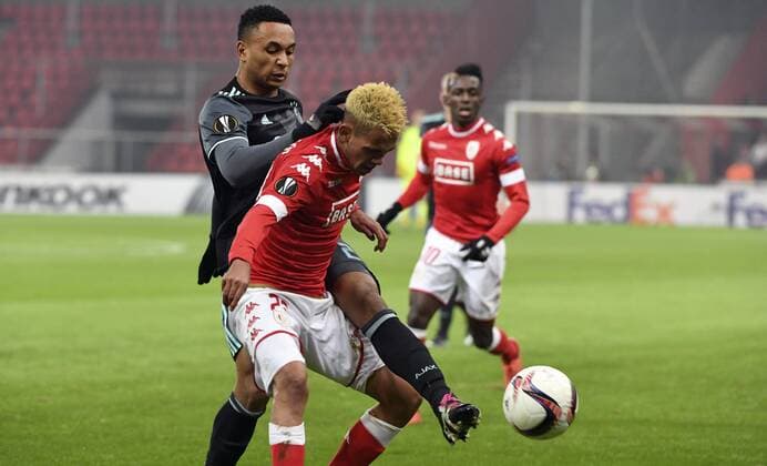 Junior Edmilson midfielder of Standard Liege and Kenny Tete of Ajax FOOTBALL : Standard Liege vs Ajax Amsterdam - Ligue europeenne UEFA - 08 12 2016 PhotoNews Panoramic  665589923