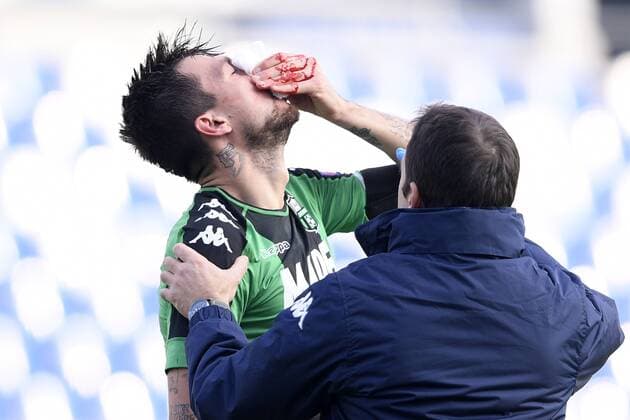 Sassuolo s Francesco Acerbi pictured during a soccer game between Italian Club U.S. Sassuolo Calcio and Belgian team KRC Genk in Parma, Italy, Friday 09 December 2016, the sixth and last game of the group stage of the Europa League competition, in Group F. The match was scheduled for yesterday, but it was postponed due to heavy fog. YORICKxJANSENS  x04994530x