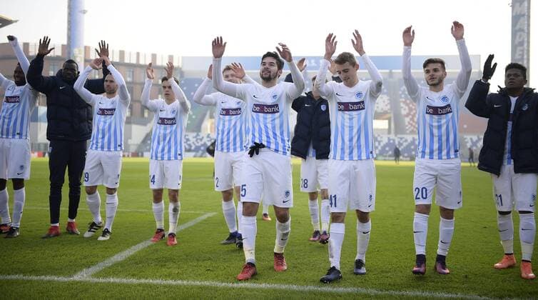 Genk s players celebrate after winning a soccer game between Italian Club U.S. Sassuolo Calcio and Belgian team KRC Genk in Parma, Italy, Friday 09 December 2016, the sixth and last game of the group stage of the Europa League competition, in Group F. The match was scheduled for yesterday, but it was postponed due to heavy fog. YORICKxJANSENS  x04994549x