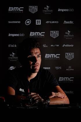 Belgian rider Greg Van Avermaet of BMC Racing Team pictured at a press conference PK Pressekonferenz at the BMC Racing Team Media Day in Denia, Spain, on Thursday 17 December 2015. EDUARDOxBOTELLA  x04996320x