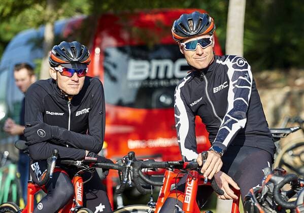 Swiss Michael Schar of BMC Racing Team and American Tejay van Garderen of BMC Racing Team pictured at the BMC Racing Team Media Day in Denia, Spain, on Monday 12 December 2016. MANUELxQUEIMADELOS  x04996532x