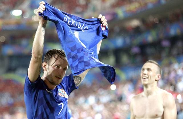 PXL BEST OF - SPORTS 21.06.2016., Bordeaux, France - UEFA EURO EM Europameisterschaft Fussball 2016, Round 3, Group D, Croatia - Spain. Celebration of Ivan Perisic after scoring the winning goal against Spain. 