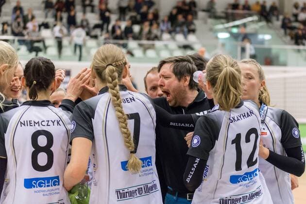 Teamkreis, Mannschaftskreis, Ansprache, Motivation, Volleyball, Volleyball-Bundesliga Frauen, Schwarz-Weiß Erfurt - Köpenicker SC, xprx