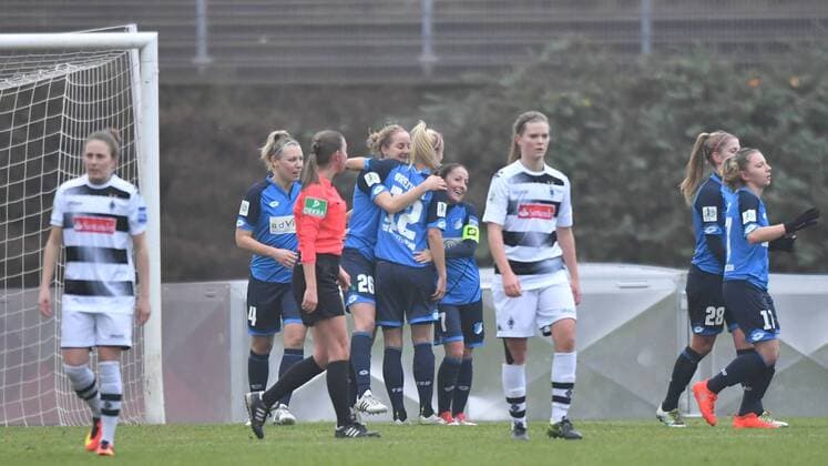 Jubel, Freuen, celebrate, happy, cheer , Goal Celebration TSG 1899 Hoffenheim zum 0:2, Fussball, Allianz Frauen-Bundesliga, Borussia Mönchengladbach - TSG 1899 Hoffenheim, xmkx