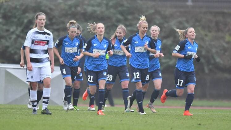 Jubel, Freuen, celebrate, happy, cheer , Goal Celebration TSG 1899 Hoffenheim zum 0:2, Fussball, Allianz Frauen-Bundesliga, Borussia Mönchengladbach - TSG 1899 Hoffenheim, xmkx