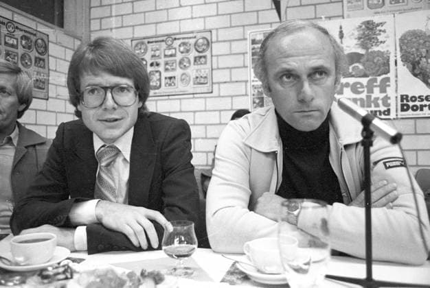 Dr. Reinard Rauball wird am 25.12.2016 siebzig Jahre alt. Unser Bild zeigt : Dr. Reinhard Rauball und Trainer Udo Lattek bei der PK nach dem Spiel Borussia Dortmund - FC Schalke 04 03.11.1979 HM
