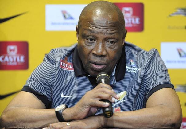 FIFA 2018 World Cup Qualifier: Bafana Bafana training session and press conference PK Pressekonferenz POLOKWANE, SOUTH AFRICA - NOVEMBER 09: Head coach Shakes Mashaba during the South African national mens soccer team training session and press conference at New Peter Mokaba Stadium on November 09, 2016 in Polokwane, South Africa. ( Gallo1313539