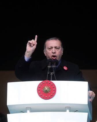 Turkish President Recep Tayyip Erdogan speaks before a friendly football match held for the martyrs killed on the recent terror attacks in Turkey, at Vodafone Arena in Istanbul, Turkey on December 22, 2016. Foreign and Turkish footballers from Turkish Spor Toto Super League s 18 team, compete at the friendly match and the income of the match will be donated to relatives of the martyrs.  Copyright: TolgaxAdanali 15587359
