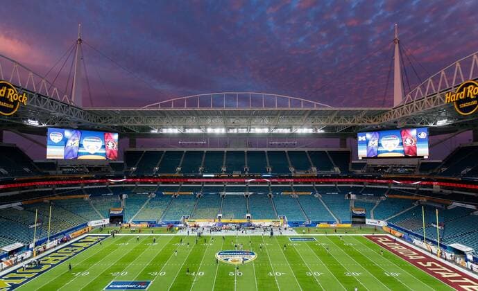 December 30, 2016: Sunset at the Capital One Orange Bowl at Hard Rock Stadium in Miami Gardens, FL. ( Cal Media) Capital One Orange Bowl 2016: Florida State vs Michigan DEC 30 - ZUMAc04_ 20161230_zaf_c04_103