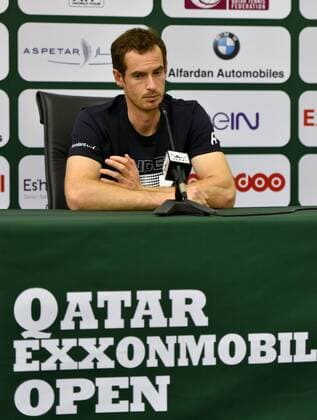 (170101) -- DOHA, Jan. 1, 2017 -- Britain s Andy Murray reacts during a press conference PK Pressekonferenz of the ATP Tennis Herren Qatar Open tennis tournament 2017 at the Khalifa International Tennis Complex in Doha, capital of Qatar, on Jan. 1, 2017. The tournament will be held on Jan. 2-7. ) (SP)QATAR-DOHA-TENNIS-QATAR OPEN-PRESS CONFERENCE Nikku 