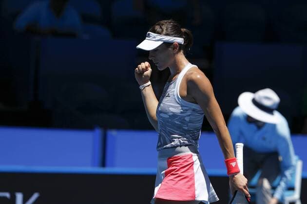 02.01.2017. Perth Arena, Perth, Australia. Mastercard Hopman Cup International Tennis tournament. Andrea Petkovic (GER) celebrates winning her her match against Kristina Mladenovic (FRA) 6-2, 6-1. xDavidxWoodleyx  ActionPlus11824744
