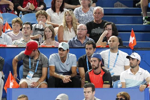 02.01.2017. Perth Arena, Perth, Australia. Mastercard Hopman Cup International Tennis tournament. Roger Federer watches Belinda Bencic in her natch against Heather Watson. xDavidxWoodleyx  ActionPlus11824820