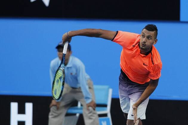 03.01.2017. Perth Arena, Perth, Australia. Mastercard Hopman Cup International Tennis tournament. Nick Kyrgios (AUS) serves during his game against Adam Pavlasek (CZE). Kyrgios won 7-5, 6-4. xDavidxWoodleyx  ActionPlus11825360