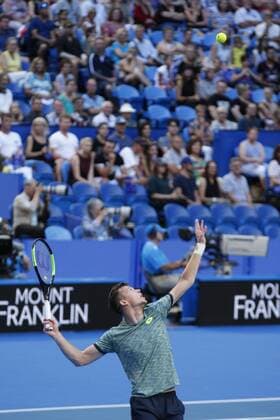 03.01.2017. Perth Arena, Perth, Australia. Mastercard Hopman Cup International Tennis tournament. Adam Pavlasek (CZE) serves in his match against Nick Kyrgios (AUS). Kyrgios won in straight sets 7-5, 6-4. xDavidxWoodleyx  ActionPlus11825367
