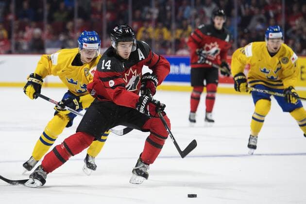 Eishockey, U20 WM, Schweden - Kanada Kanadas Matt Barzal - Montreal - Eishockey, Junioren WM, Nationalteam Länderspiel, Halbfinale, Schweden vs. Kanada.  Copyright: JOELxMARKLUND BB170104JM057