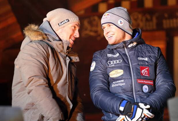 ALPINE SKIING - FIS WC Adelboden ADELBODEN,SWITZERLAND,07.JAN.17 - ALPINE SKIING - FIS World Cup, giant slalom, men, award ceremony. Image shows Marcel Hirscher (AUT) and Alexis Pinturault (FRA). GEPAxpictures xHaraldxSteiner
