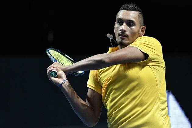 09.01.17 Sydney, Australia. Nick Kyrgios of Australia hits a return against Rafael Nadal of Spain during the FAST4 tennis at the ICC Sydney Theatre, Darling Harbour. Kyrgios won 3 sets to 1. xNigelxOwenx  ActionPlus11827829