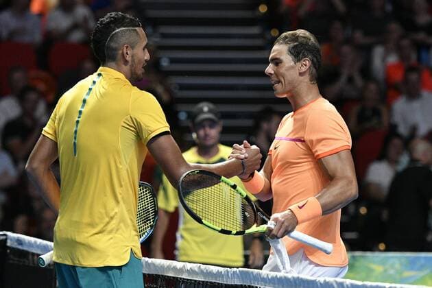 09.01.17 Sydney, Australia. Nick Kyrgios of Australia shakes hands with Rafael Nadal of Spain at the end of their FAST4 tennis at the ICC Sydney Theatre, Darling Harbour. Kyrgios won 3 sets to 1. xNigelxOwenx  ActionPlus11827835