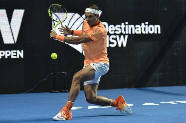 09.01.17 Sydney, Australia. Rafael Nadal of Spain hits a back hand against Nick Kyrgios of Australia during the FAST4 tennis at the ICC Sydney Theatre, Darling Harbour. Kyrgios won 3 sets to 1. xNigelxOwenx  ActionPlus11827806