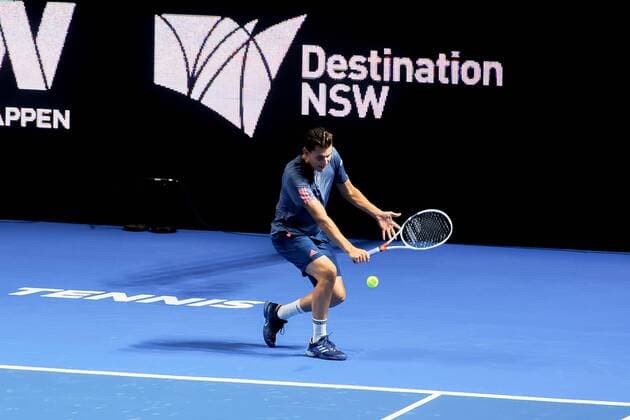 Australia: Fast 4 Tennis Showdowns Dominic Thiem (WORLD) in action during the FAST4 Showdown AUS v WORLD played at the International Convention Center in Sydney. Bernard Tomic defeated Dominic Thiem 3-4 4-2 4-3 3-4 5-3 FOR EDITORIAL USE ONLY.Pacific Press Agency  HughxPeterswaldx xPacificxPress