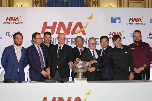 Conference de presse HNA Open de France - Alexander Levy - Pascal Grizot - Padraig Harrington - Jean Lou Charon - Chen Wenli - Keith Pelley - Yuang Guang - Matthew Fitzpatrick - Shane Lawry NEWS : Conference de presse HNA Open de France - Paris - 09 01 2017 MichaelBaucher Panoramic 